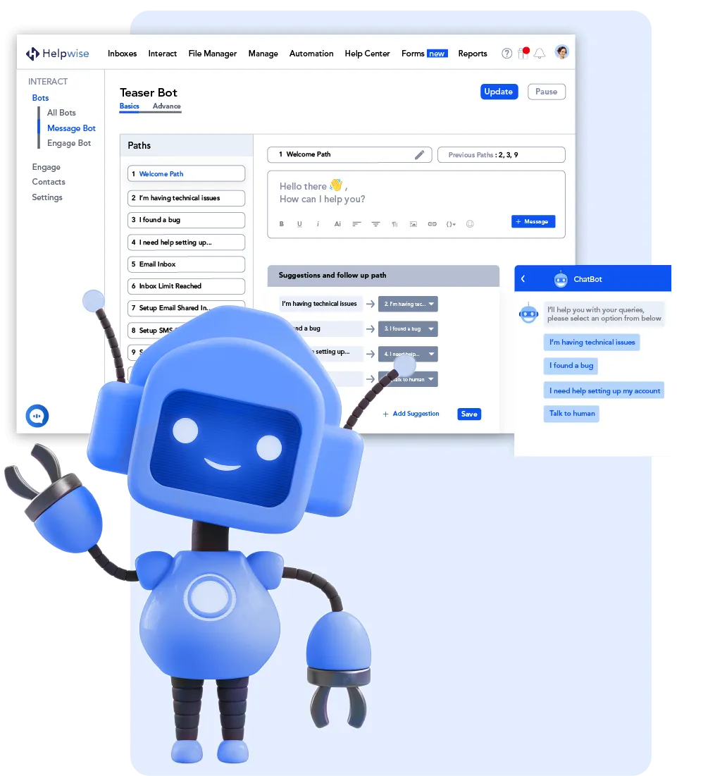 Helpwise chatbot handling chat support automatically