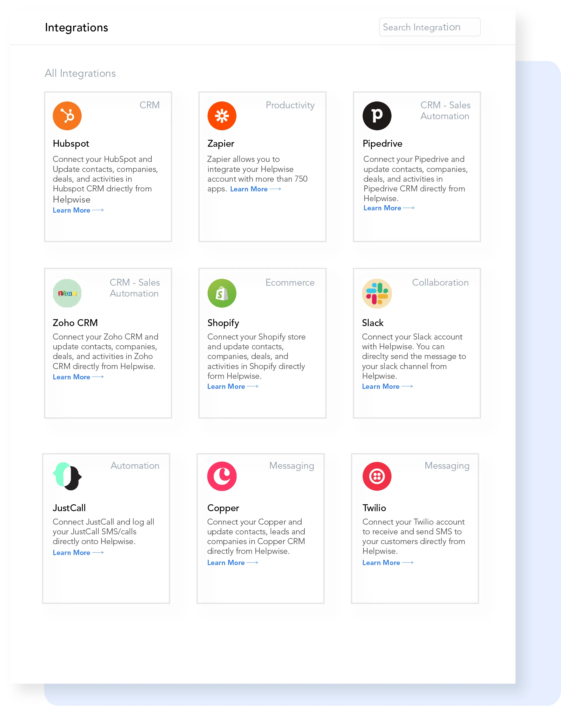 Helpwise integrations with CRMs, calendars and task apps